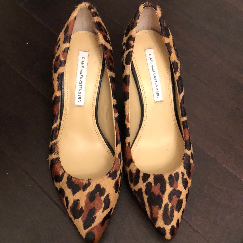 DVF Cheetah Calf Fur Heels